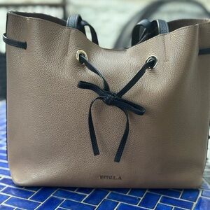 Furla Costanza Two-Tone Tan Tote with Black Straps